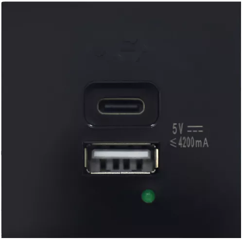 USB-зарядка 4200мA типа A+С, 2 модуля, 45х45мм, цвет черный