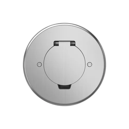 Лючок для электроустановочных изделий стандарта 45х45, установка 1 модуля 45х45мм, IP44, круглый, с круглой крышкой, с универсальным установочным набором, цвет полированное серебро
