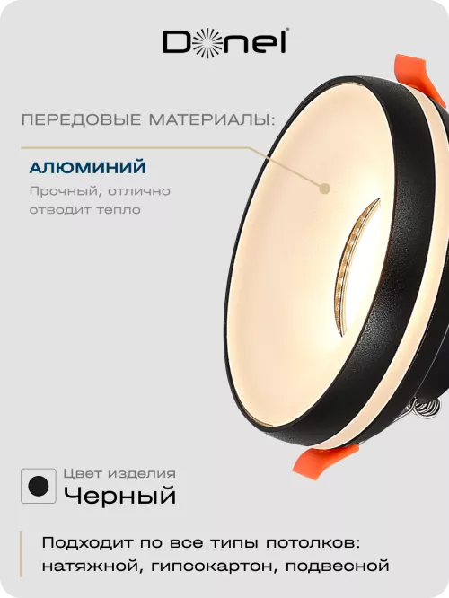 Светильник встраиваемый под LED-лампу с цоколем GU10  D95xH38мм IP20, черный, без лампы