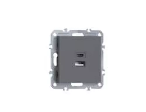 USB-зарядка типа A+С 3100мA 20Вт, цвет матовый серый, серия A07 Donel