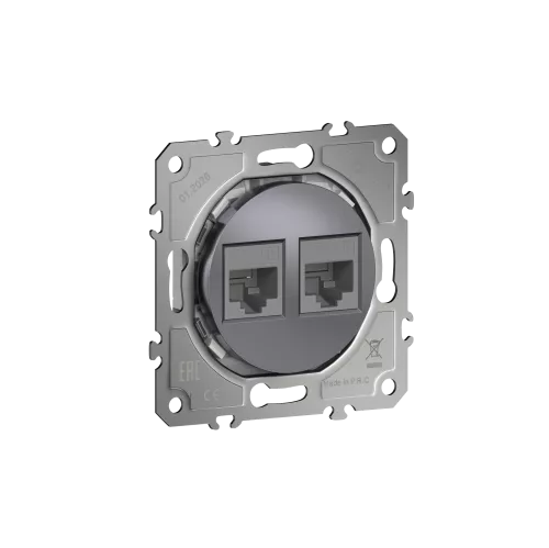 Розетка компьютерная RJ45 cat.5e на 2 порта, цвет сталь, серия D16, Donel