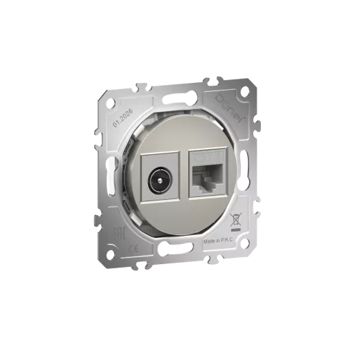Розетка комбинированная RJ45 cat.6 + TV/SAT простая с разъёмом папа, цвет шампань, серия D16, Donel