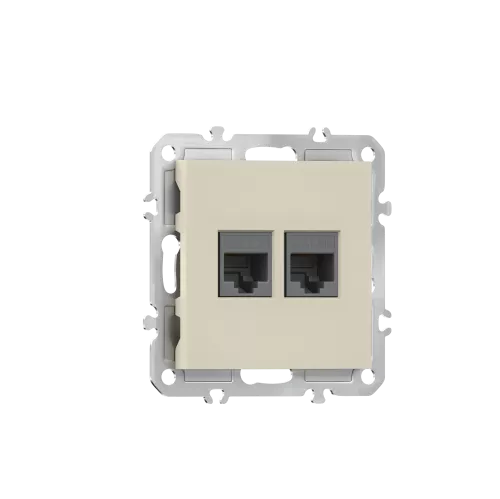 Розетка RJ11 + RJ45 cat.5, комбинированная на 2 выхода (телефон + компьютер), цвет матовый кремовый, серия A07 Donel