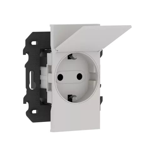Розетка на 220v с накладкой на 2м, с/з, шторки, с крышкой, 16А, винты, в сборе с суппортом, цвет серый матовый