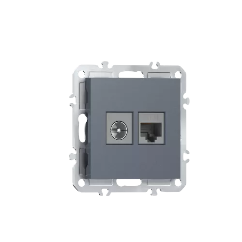 Розетка RJ45 cat.5 + TV 0-2400 МГц, комбинированная на 2 выхода (компьютер + телевизор), цвет сталь, серия A07 Donel