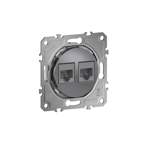 Розетка компьютерная RJ45 cat.6 на 2 порта, цвет сталь, серия D16, Donel