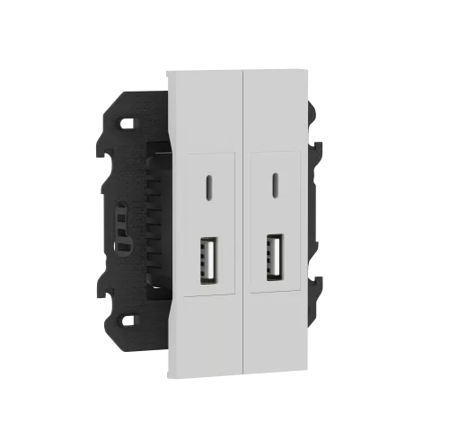 Зарядное устройство USB типа A+C+A+C, ток до 2x3100мА, в сборе с суппортом, цвет серый матовый