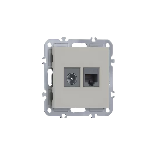 Розетка RJ45 cat.5 + TV 0-2400 МГц, комбинированная на 2 выхода (компьютер + телевизор), цвет матовый кашемир, серия A07 Donel