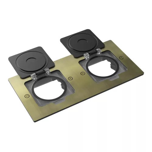 Лючок для электроустановочных изделий стандарта 45х45, установка 2 модулей 45х45мм, IP44, с квадратной крышкой, БЕЗ установочного набора, цвет античная латунь