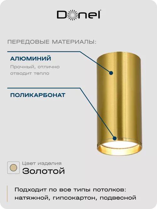 Светильник накладной под LED-лампу с цоколем GU10 D55xH80мм IP20, латунь, без лампы