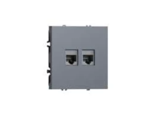 Розетка RJ11 + RJ11, телефонная на 2 выхода, цвет сталь, серия S08 Donel