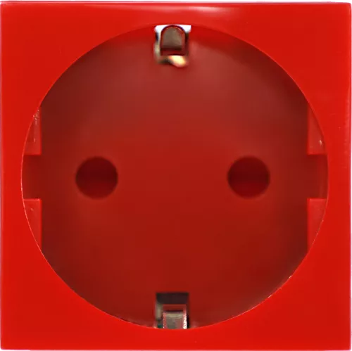 Розетка с заземлением с защитными шторками 16А 250В, 2 модуля, 45х45мм, на винтах, цвет красный