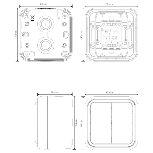 Выключатель 2-клавишный проходной накладной 10A 250В IP55 на винтах, цвет серый, серия W55 Donel