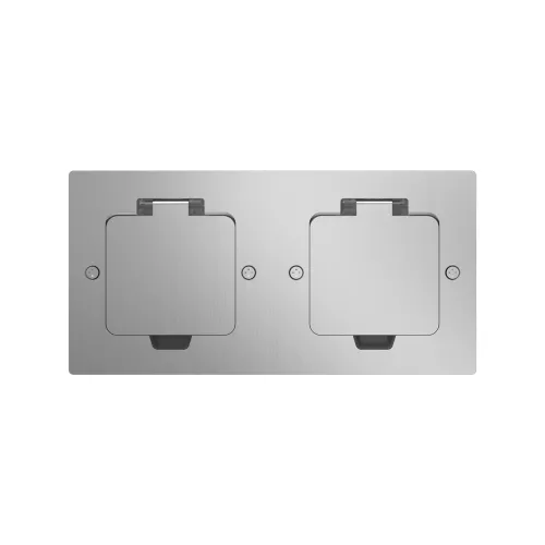 Лючок для электроустановочных изделий стандарта 45х45, установка 2 модулей 45х45мм, IP44, с квадратной крышкой, БЕЗ установочного набора, цвет полированное серебро