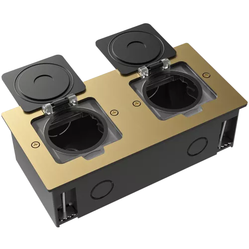 Лючок для электроустановочных изделий стандарта 45х45, установка 2 модулей 45х45мм, IP44, с квадратной крышкой, БЕЗ установочного набора, цвет золото