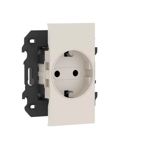 Розетка на 220v с накладкой на 2м, с/з, шторки, 16А, винты, в сборе с суппортом, цвет песочный матовый