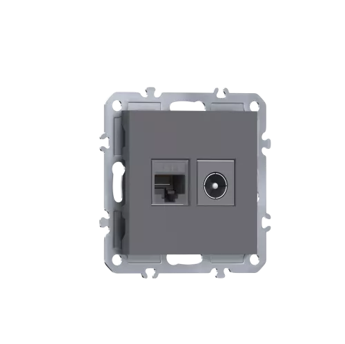 Розетка RJ45 cat.6 + TV 0-2400 МГц, комбинированная на 2 выхода (компьютер + телевизор), цвет матовый серый, серия A07 Donel