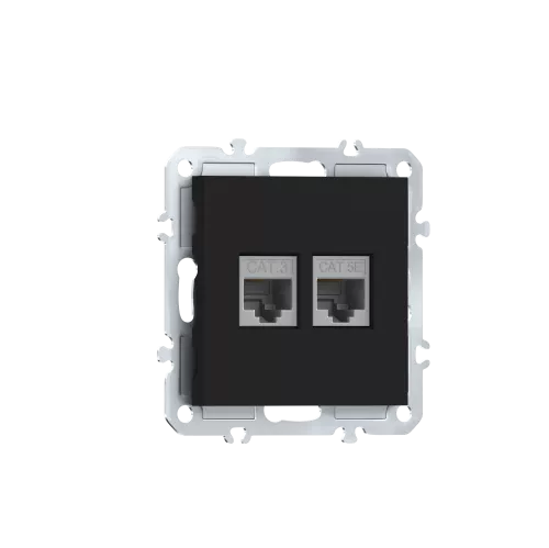 Розетка RJ11 + RJ45 cat.5, комбинированная на 2 выхода (телефон + компьютер), цвет матовый карбон, серия A07 Donel
