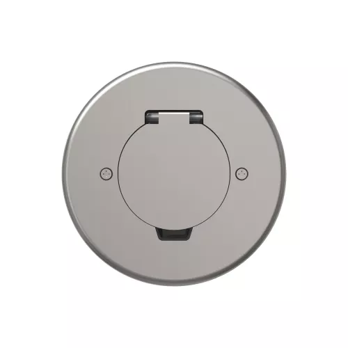 Лючок для электроустановочных изделий стандарта 45х45, установка 1 модуля 45х45мм, IP44, круглый, с круглой крышкой, с универсальным установочным набором, цвет никель