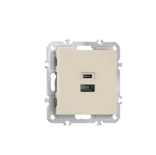 USB-зарядка типа A+С 3100мA 20Вт, цвет матовый кремовый, серия A07 Donel