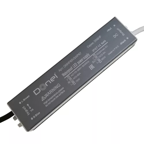 Блок питания для светодиодной ленты, DC24В  60Вт 2.5А IP67, размер 180х40х23мм