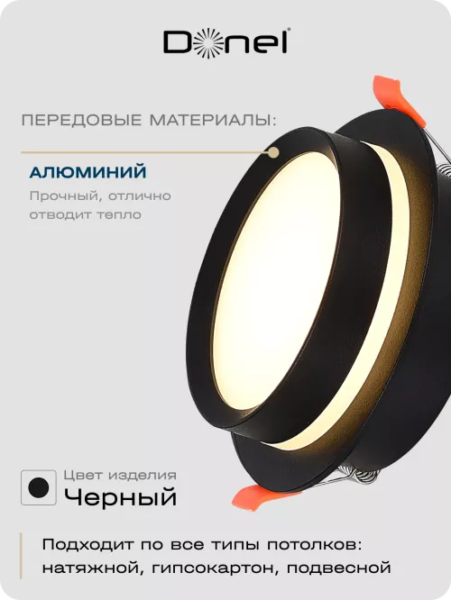 Светильник встраиваемый под LED-лампу с цоколем GX53 D110xH50мм IP20, черный, без лампы