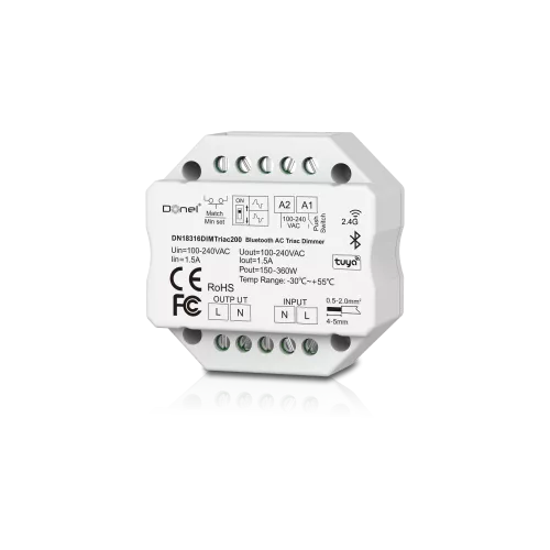Диммер-таблетка Triac, управление через  BT+RF+Push, питание 230В, 1-но канальный, максимальная мощность LED 200Вт
