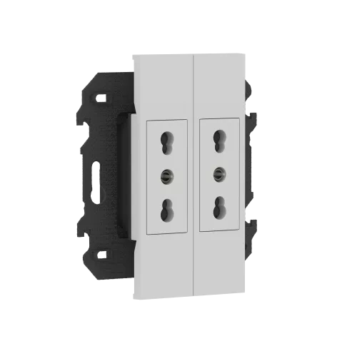 Розетка на 220v для двух узких вилок, без заземления, шторки, 16А, винты, в сборе с суппортом, цвет серый матовый