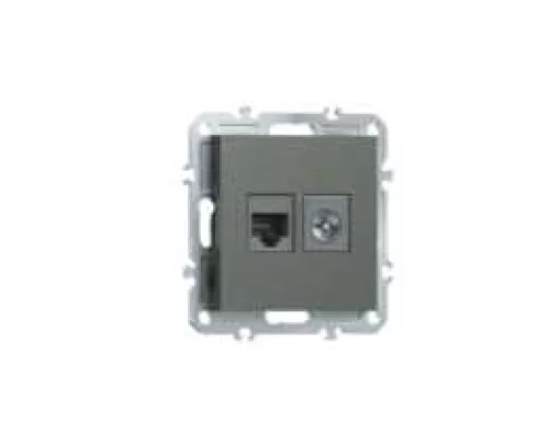 Розетка RJ45 cat.6 + TV 0-2400 МГц, комбинированная на 2 выхода (компьютер + телевизор), цвет матовый титан, серия A07 Donel