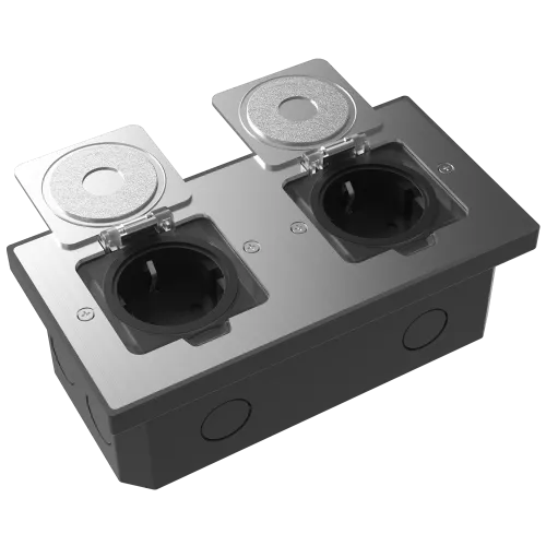 Лючок для электроустановочных изделий стандарта 45х45, установка 2 модулей 45х45мм, IP44, с квадратной крышкой, БЕЗ установочного набора, цвет полированное серебро