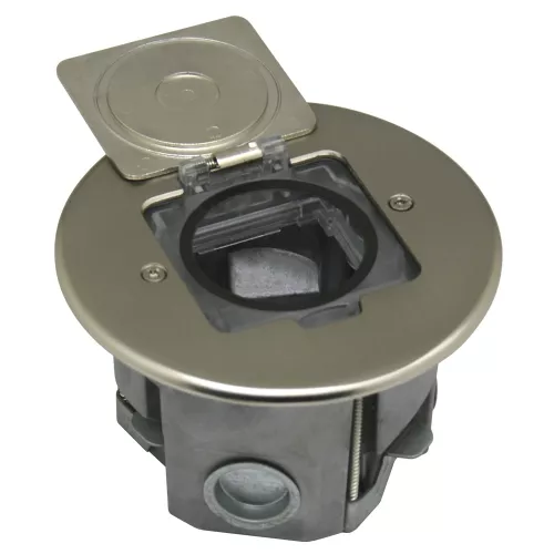 Лючок для электроустановочных изделий стандарта 45х45, установка 1 модуля 45х45мм, IP44, круглый, с квадратной крышкой, с универсальным установочным набором, цвет никель