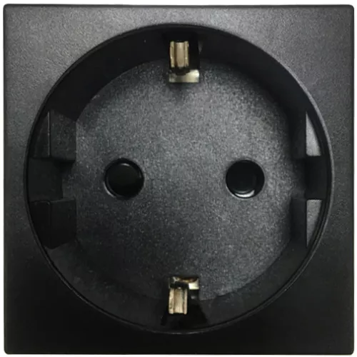 Розетка с заземлением с защитными шторками 16А 250В, 2 модуля, 45х45мм, на винтах, цвет черный матовый