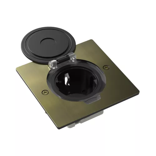 Лючок для электроустановочных изделий стандарта 45х45, установка 1 модуля 45х45мм, IP44, квадратный, с круглой крышкой, БЕЗ установочного набора, цвет античная латунь