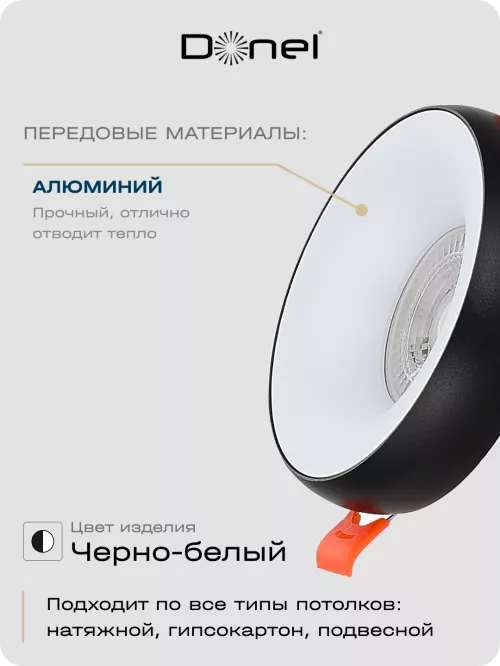 Светильник встраиваемый под LED-лампу с цоколем GU10  D95xH35мм IP20, черное основание и белый плафон, без лампы