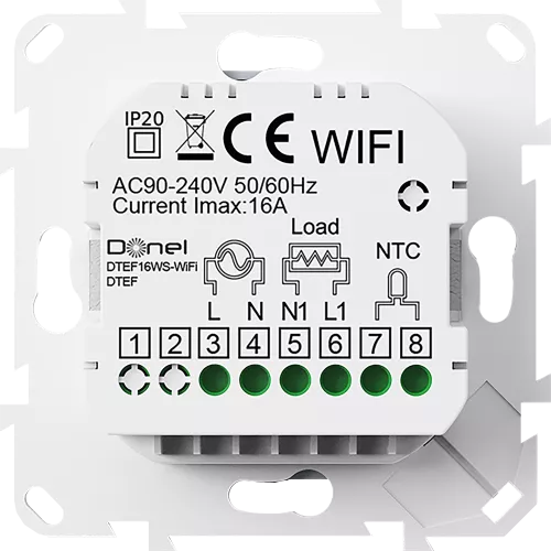 Термостат с датчиком пола программируемый через приложение, с Wi-Fi, 16A, размер накладки 55х55мм, цвет стекло белое