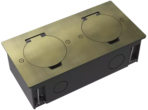 Лючок для электроустановочных изделий стандарта 45х45, установка 2 модулей 45х45мм, IP44, с круглой крышкой, БЕЗ установочного набора, цвет античная латунь