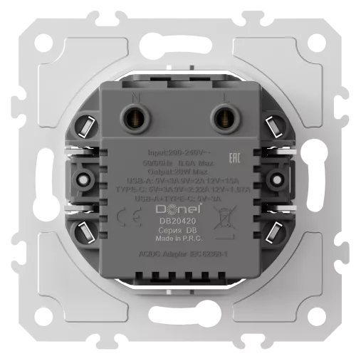 Механизм USB-зарядки типа A+С, 20 Вт для серий A07/S08, Donel