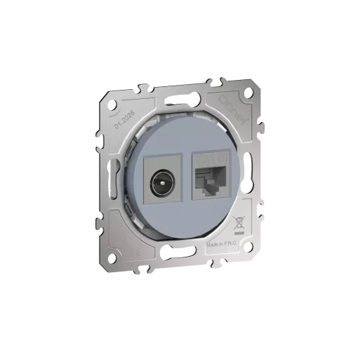 Розетка комбинированная RJ45 cat.6 + TV/SAT простая с разъёмом папа, цвет матовый серый, серия D16, Donel