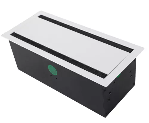 Розеточный блок встраиваемый с откидной крышкой для установки в столешницу, на 4 розетки 45х45мм, без розеток, цвет алюминий