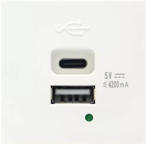 USB-зарядка 4200мA типа A+С, 2 модуля, 45х45мм, цвет белый