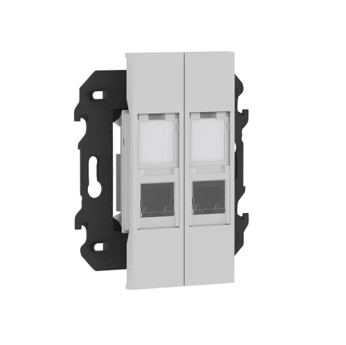 Розетка RJ45 компьютерная cat5e UTP, 2 порта, в сборе с суппортом, цвет серый матовый