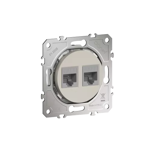 Розетка компьютерная RJ45 cat.6 на 2 порта, цвет матовый кашемир, серия D16, Donel