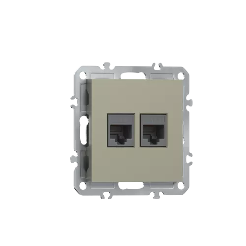 Розетка RJ11 + RJ45 cat.5, комбинированная на 2 выхода (телефон + компьютер), цвет шампань, серия A07 Donel