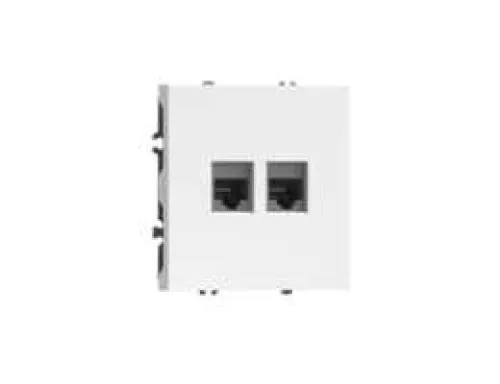 Розетка RJ45 + RJ45 cat.5, компьютерная на 2 выхода, цвет глянцевый белый, серия S08 Donel