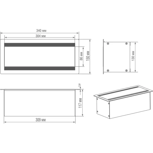 Розеточный блок встраиваемый с откидной крышкой для установки в столешницу, на 4 розетки 45х45мм, без розеток, цвет черный
