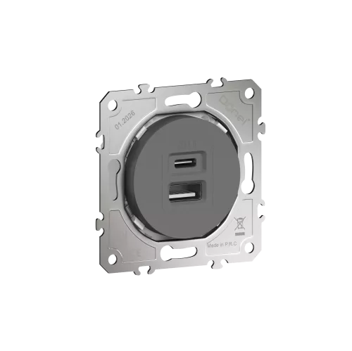 USB-зарядка типа A+С 2400мA 12Вт, цвет матовый шоколад, серия D16, Donel