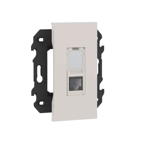 Розетка RJ45 компьютерная cat6 UTP, 1 порт, в сборе с суппортом, цвет песочный матовый