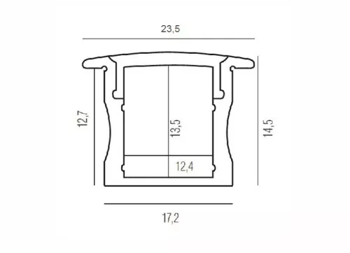Встраиваемый алюминиевый профиль, сечение 23,5х14,5мм, длина 2 метра, цвет анодированный алюминий