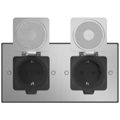 Лючок для электроустановочных изделий стандарта 45х45, установка 2 модулей 45х45мм, IP44, с квадратной крышкой, БЕЗ установочного набора, цвет полированное серебро