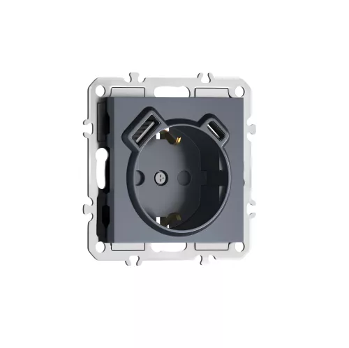 Розетка 220В с заземлением, со шторками, 16А + зарядка USB A+C 20W, на винтах, сталь Donel A07